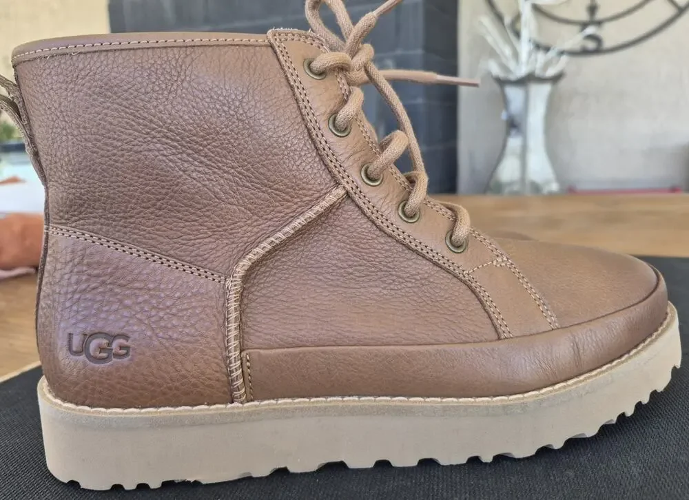 UGG Brown Leather Deconstructed Lace Up Combat Boots Size 7 New No Box